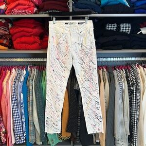 VGS white with paint splatter straight leg raw hem jeans size 4
